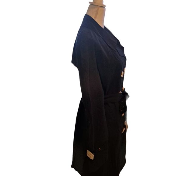 SALE!! NWT-Isaac Mizrahi Black with Pink Lining XL Weather Resistant Trench Coat - Picture 9 of 12